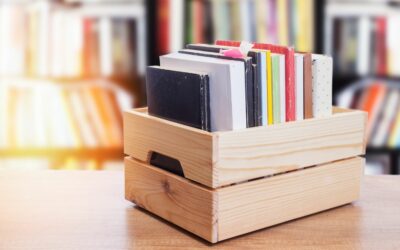 wooden crates used as a book case
