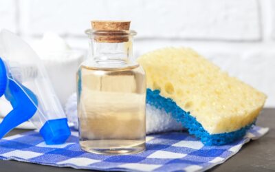 a homemade cleaning solution in a glass bottle